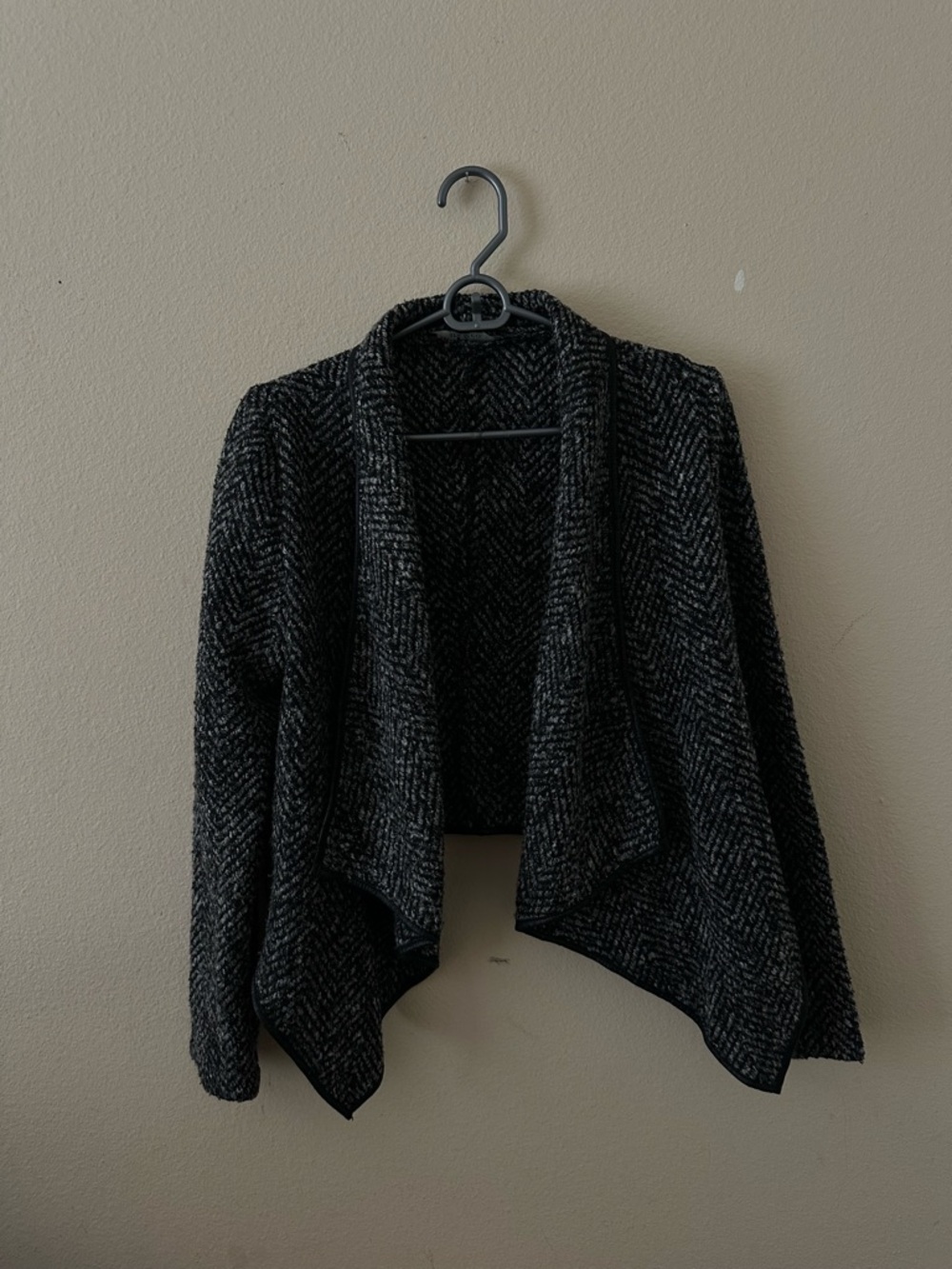 Open-Front Black & Gray Women's Wool blend Knit Cardigan Sweater